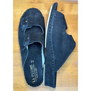 La Plume Jen Nubuck Ergonomic Sandals Arch Support Black Suede Size 40 / US 9.5